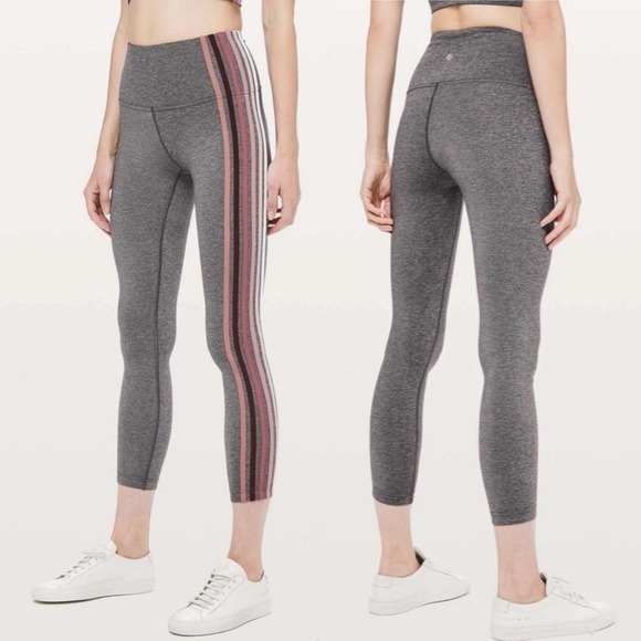 Lululemon Take a hint 7/8 tight 25" Striped Crop Leggings Women's Size 12 - Picture 1 of 8